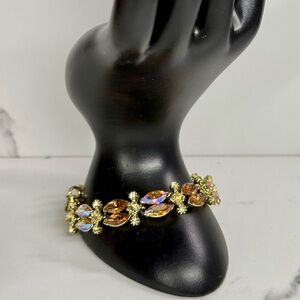 Vintage Juliana Style Rhinestone Bracelet Amber AB Gold Tone